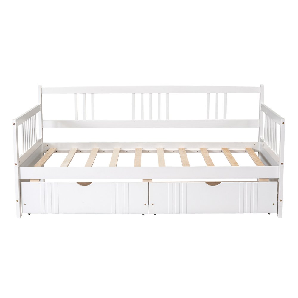 White Wood Twin Daybed Frame With Drawers