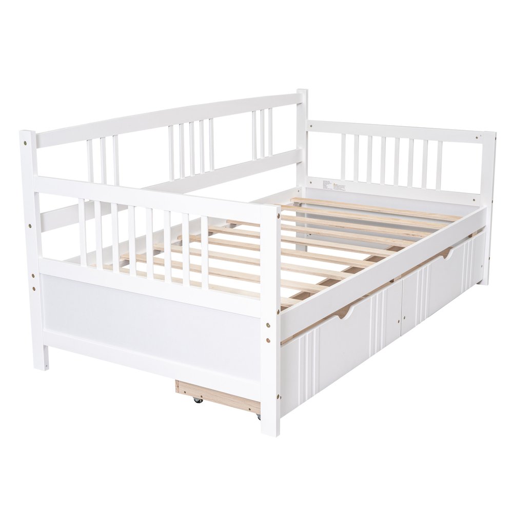 White Wood Twin Daybed Frame With Drawers
