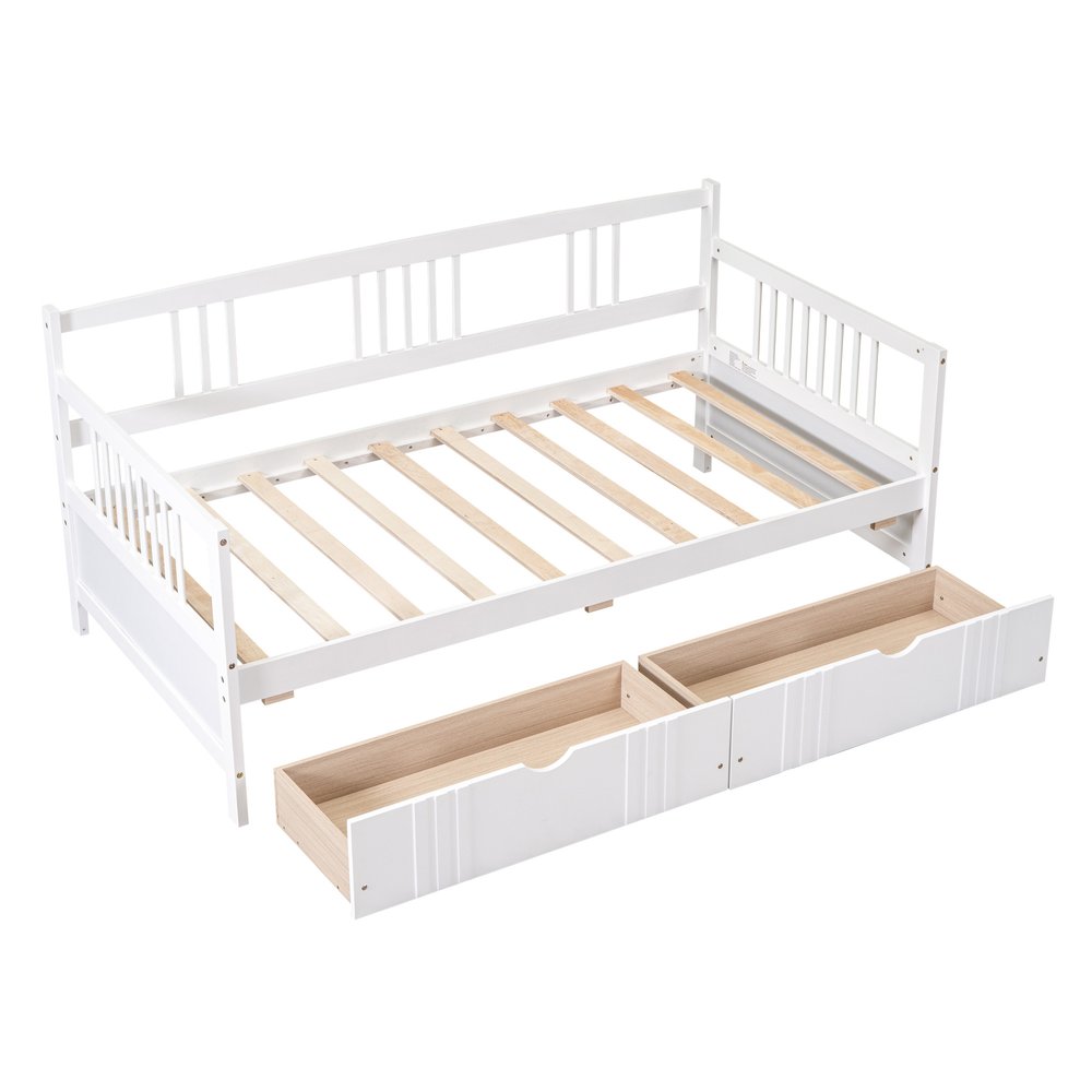 White Wood Twin Daybed Frame With Drawers