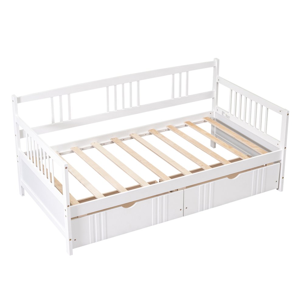 White Wood Twin Daybed Frame With Drawers
