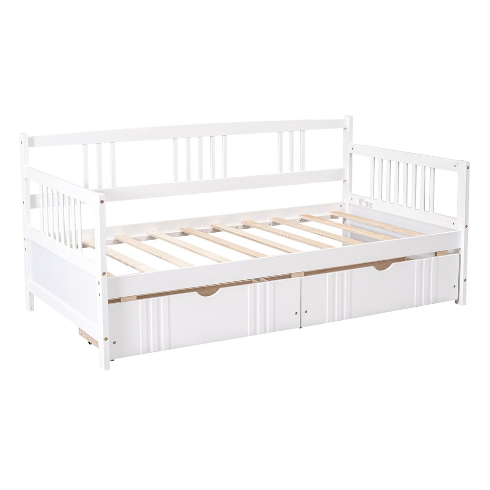 White Wood Twin Daybed Frame With Drawers