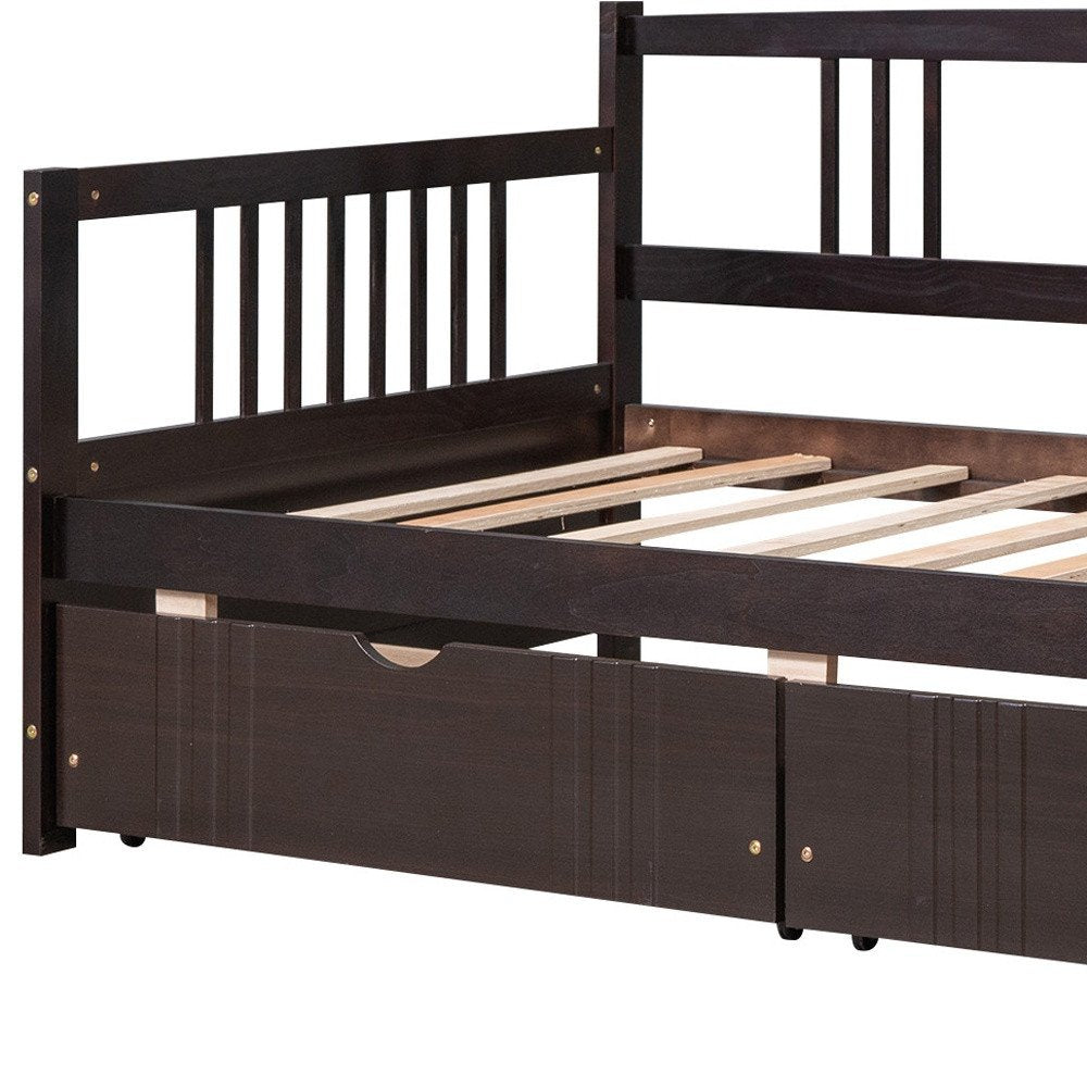 Espresso Wood Twin Daybed Frame With Drawers