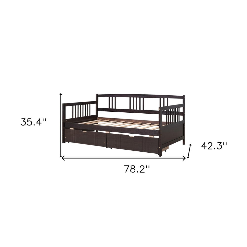 Espresso Wood Twin Daybed Frame With Drawers