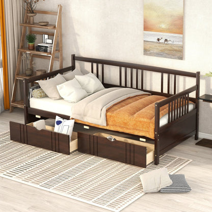 Espresso Wood Twin Daybed Frame With Drawers