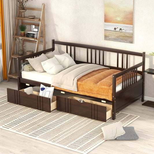 Espresso Wood Twin Daybed Frame With Drawers