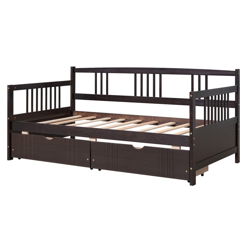 Espresso Wood Twin Daybed Frame With Drawers