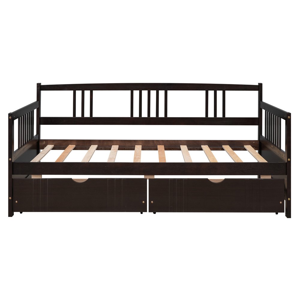 Espresso Wood Twin Daybed Frame With Drawers