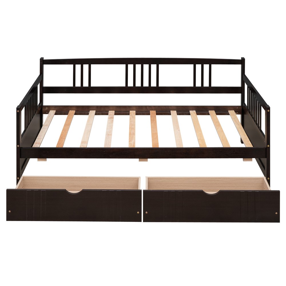Espresso Wood Twin Daybed Frame With Drawers