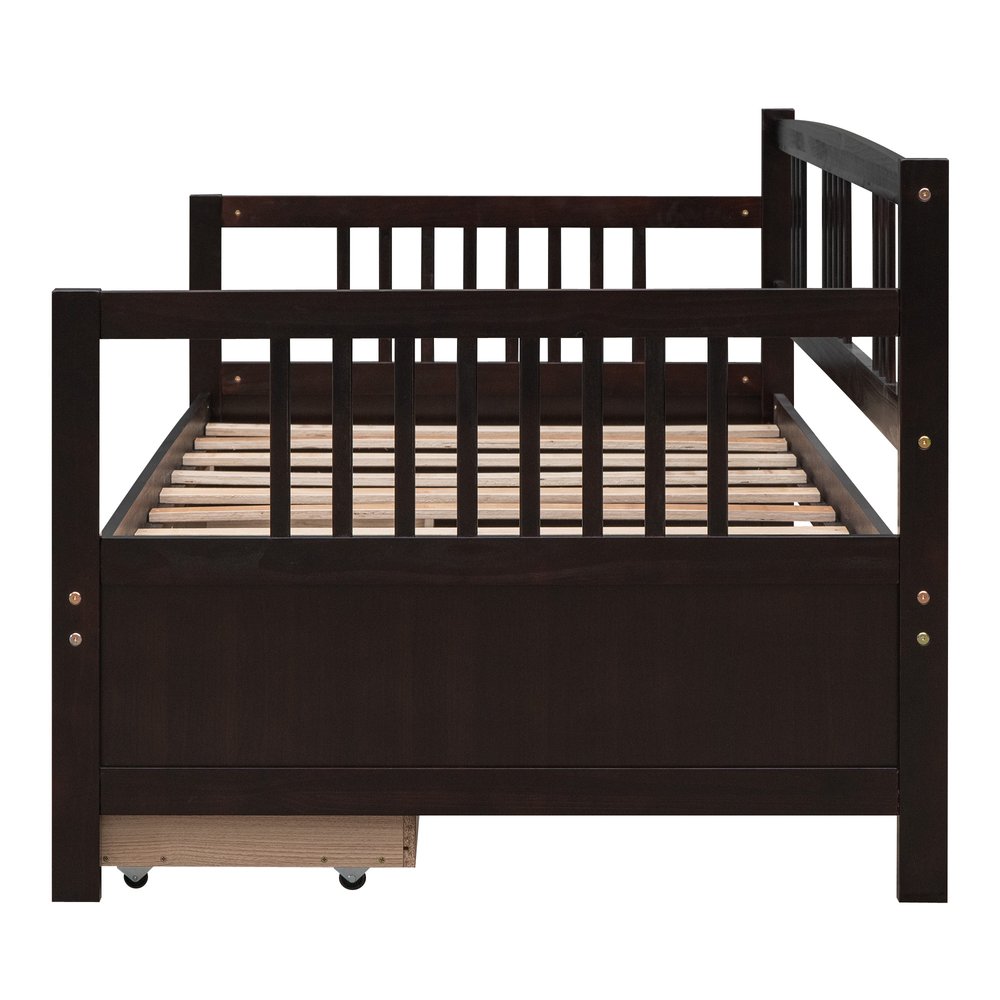 Espresso Wood Twin Daybed Frame With Drawers