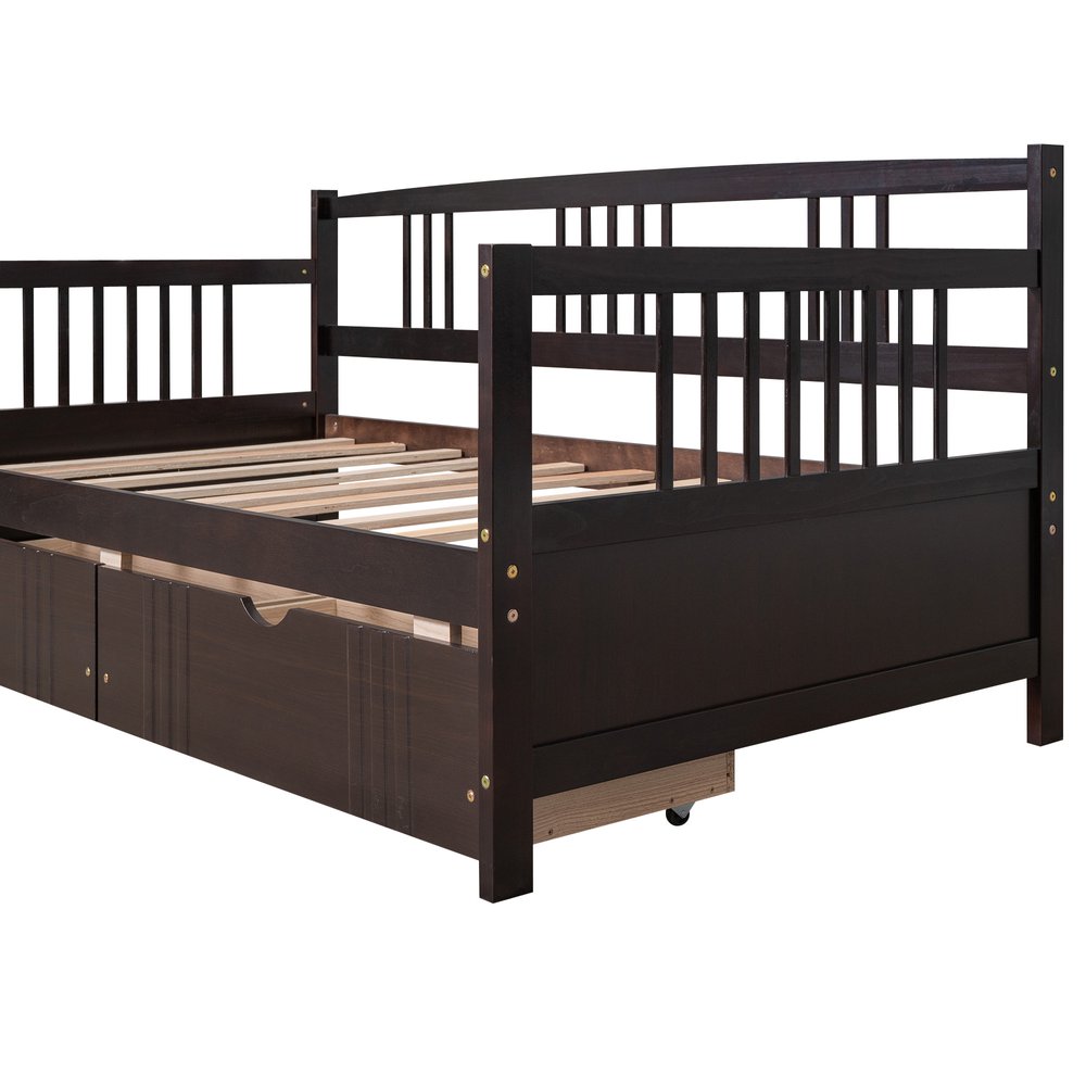 Espresso Wood Twin Daybed Frame With Drawers
