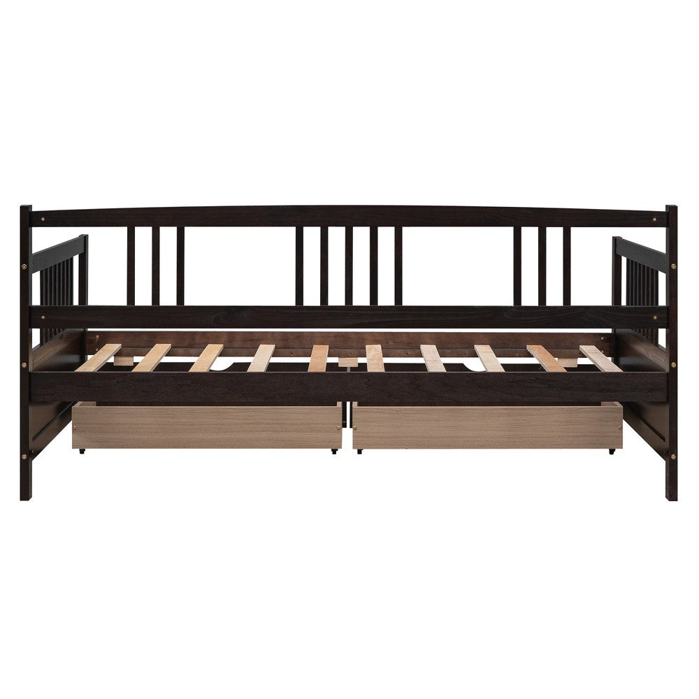 Espresso Wood Twin Daybed Frame With Drawers