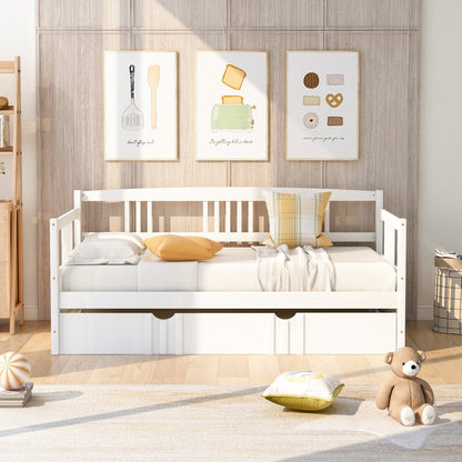White Wood Twin Daybed Frame With Trundle