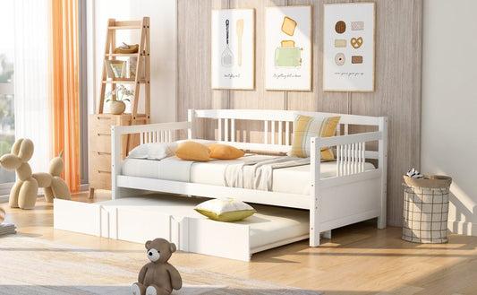 White Wood Twin Daybed Frame With Trundle
