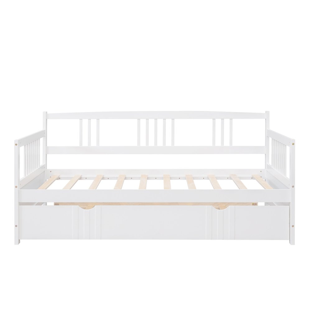 White Wood Twin Daybed Frame With Trundle