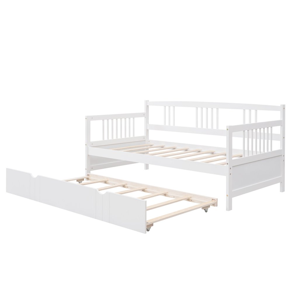 White Wood Twin Daybed Frame With Trundle