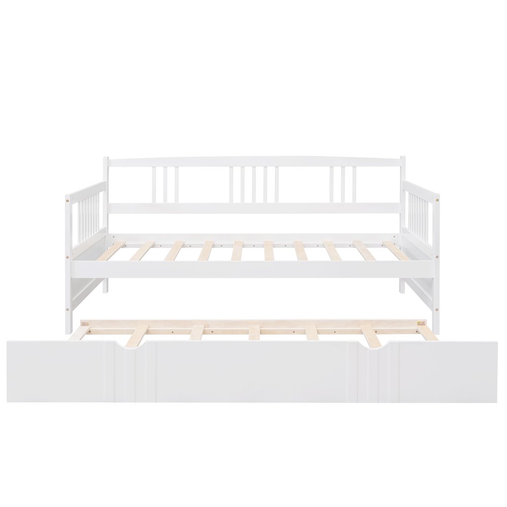 White Wood Twin Daybed Frame With Trundle