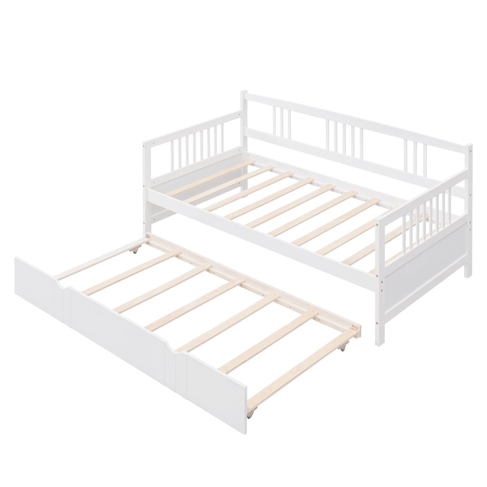 White Wood Twin Daybed Frame With Trundle