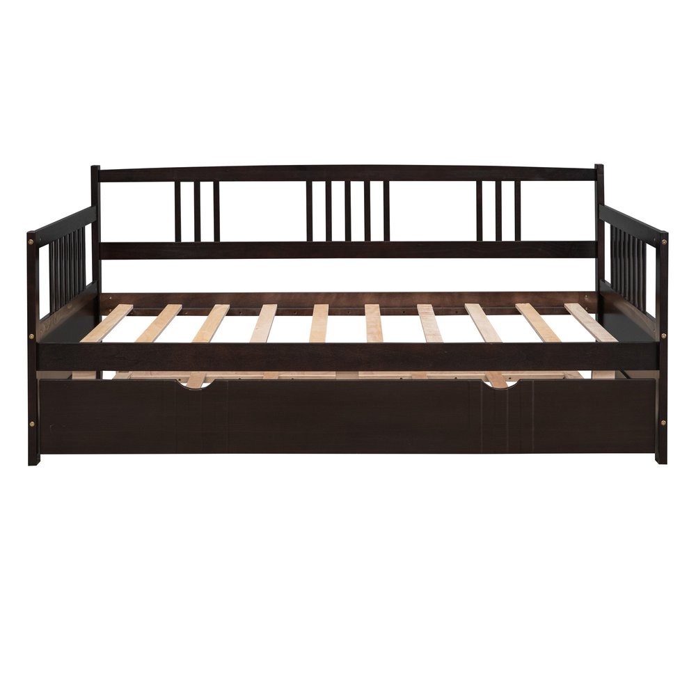 Espresso Wood Twin Daybed Frame With Trundle
