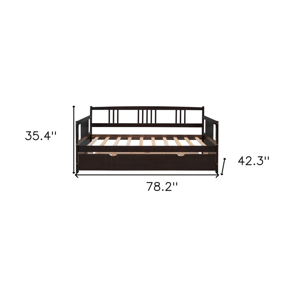 Espresso Wood Twin Daybed Frame With Trundle