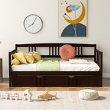 Espresso Wood Twin Daybed Frame With Trundle