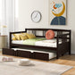 Espresso Wood Twin Daybed Frame With Trundle