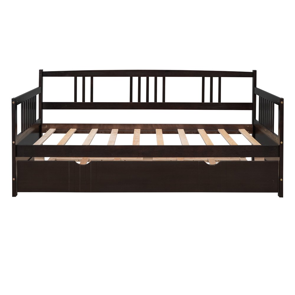 Espresso Wood Twin Daybed Frame With Trundle
