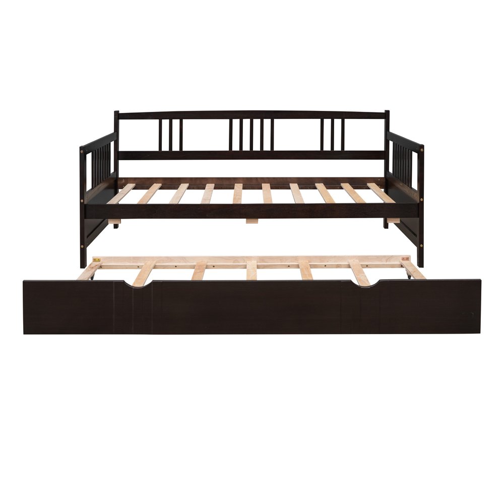 Espresso Wood Twin Daybed Frame With Trundle