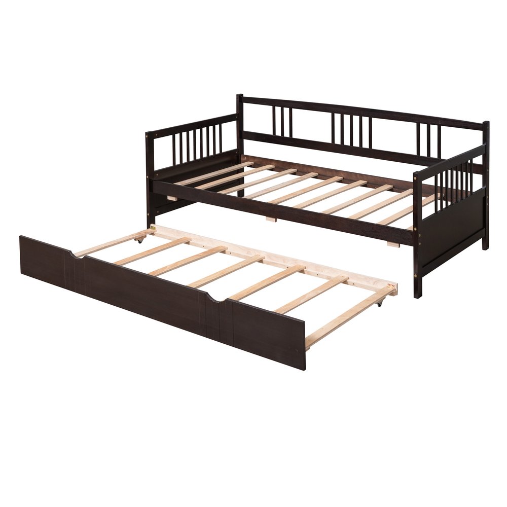 Espresso Wood Twin Daybed Frame With Trundle