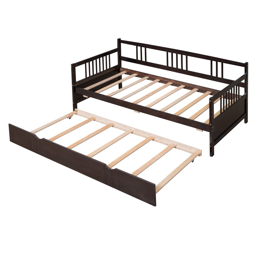Espresso Wood Twin Daybed Frame With Trundle