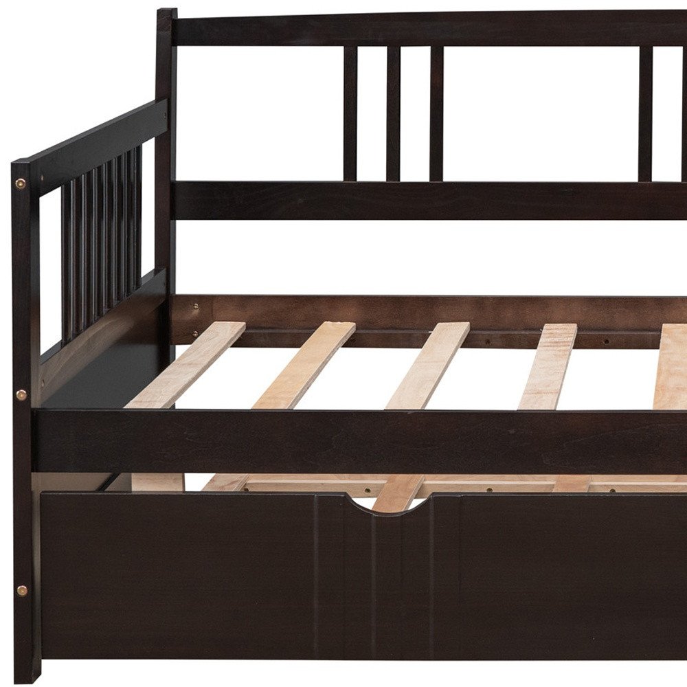 Espresso Wood Twin Daybed Frame With Trundle