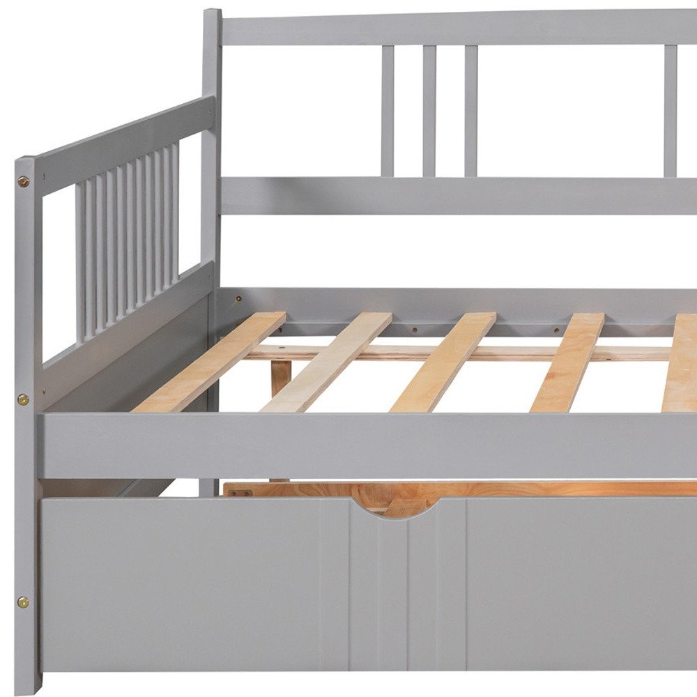 Gray Wood Full Daybed Frame With Trundle