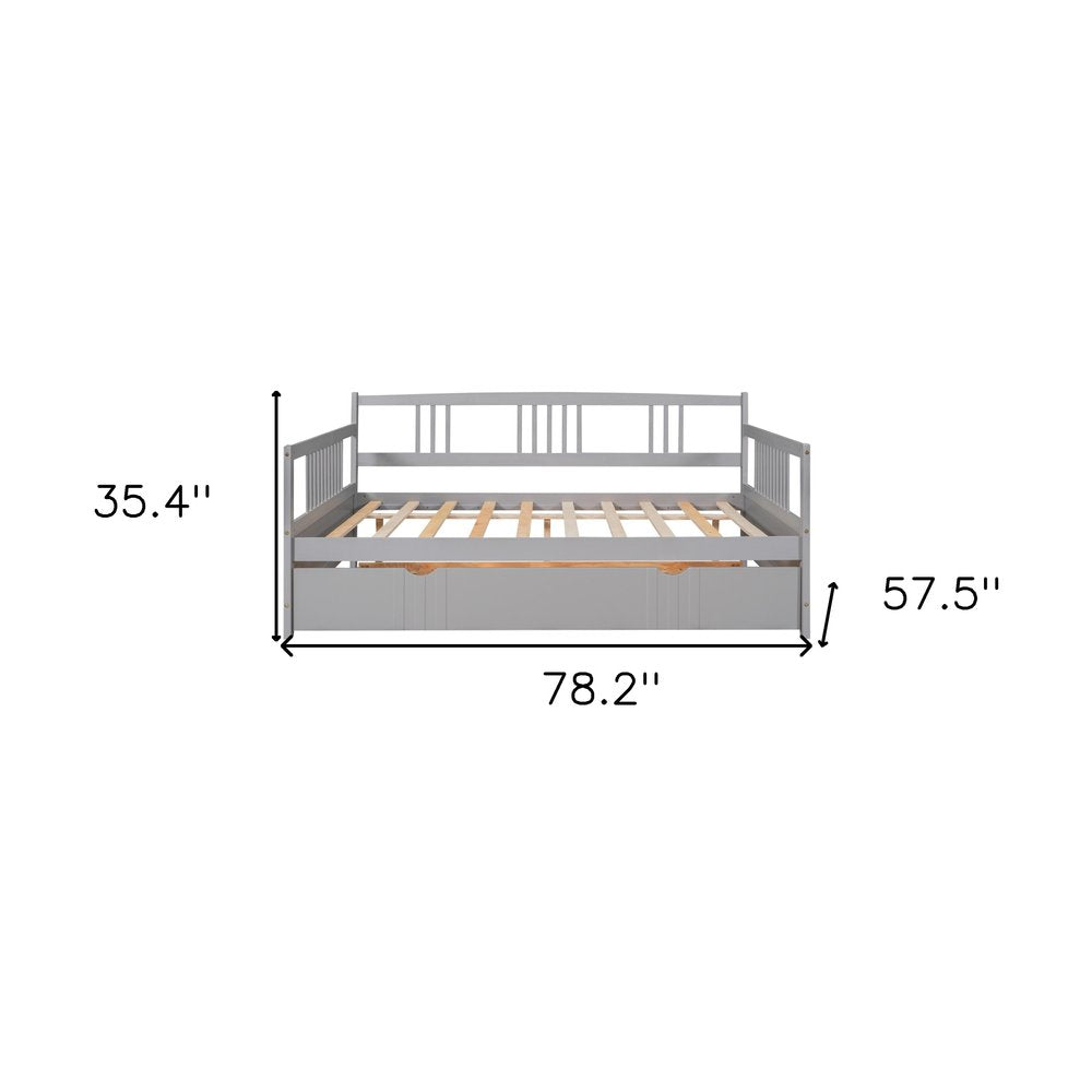 Gray Wood Full Daybed Frame With Trundle