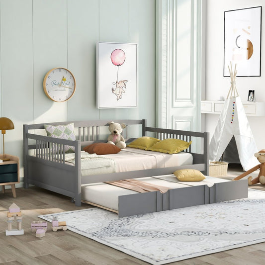 Gray Wood Full Daybed Frame With Trundle