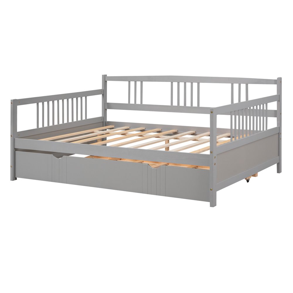 Gray Wood Full Daybed Frame With Trundle