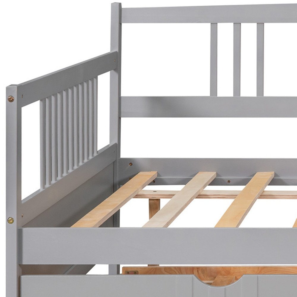 Gray Wood Full Daybed Frame With Trundle