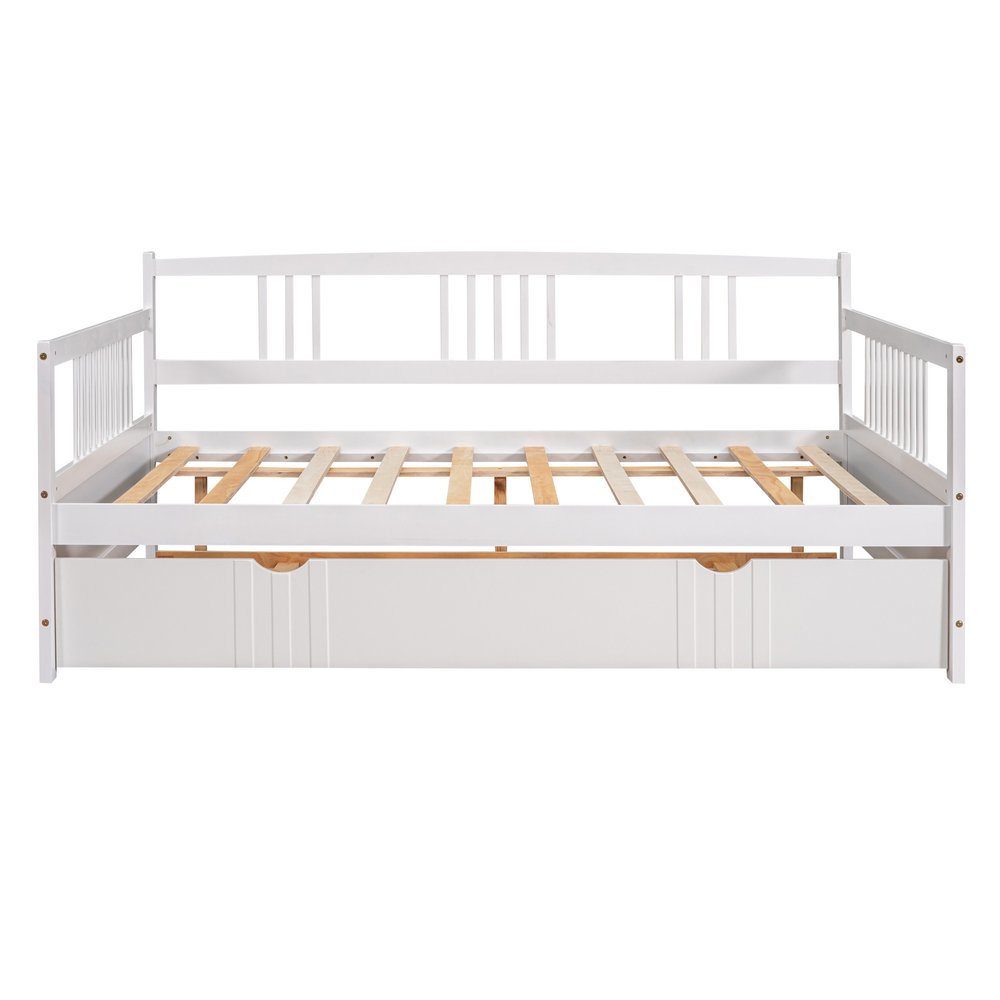 White Wood Full Daybed Frame With Trundle