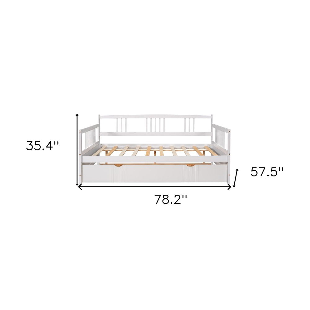 White Wood Full Daybed Frame With Trundle