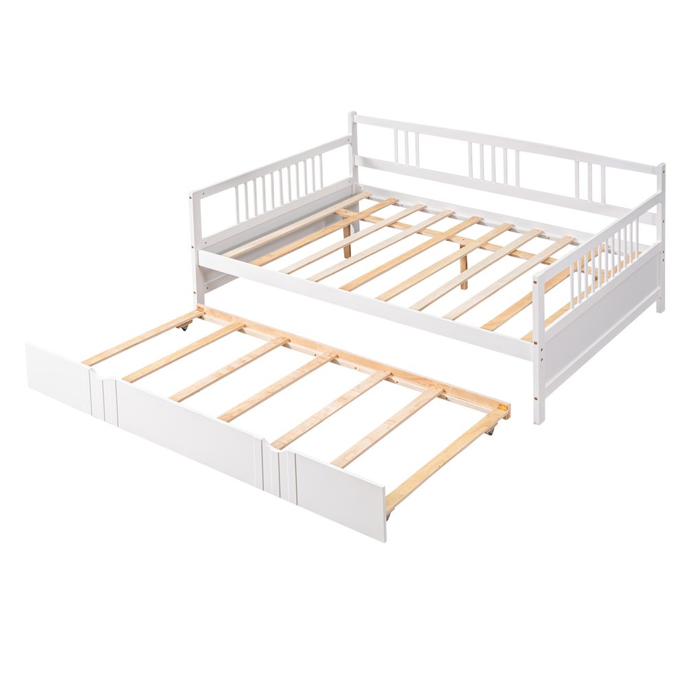 White Wood Full Daybed Frame With Trundle