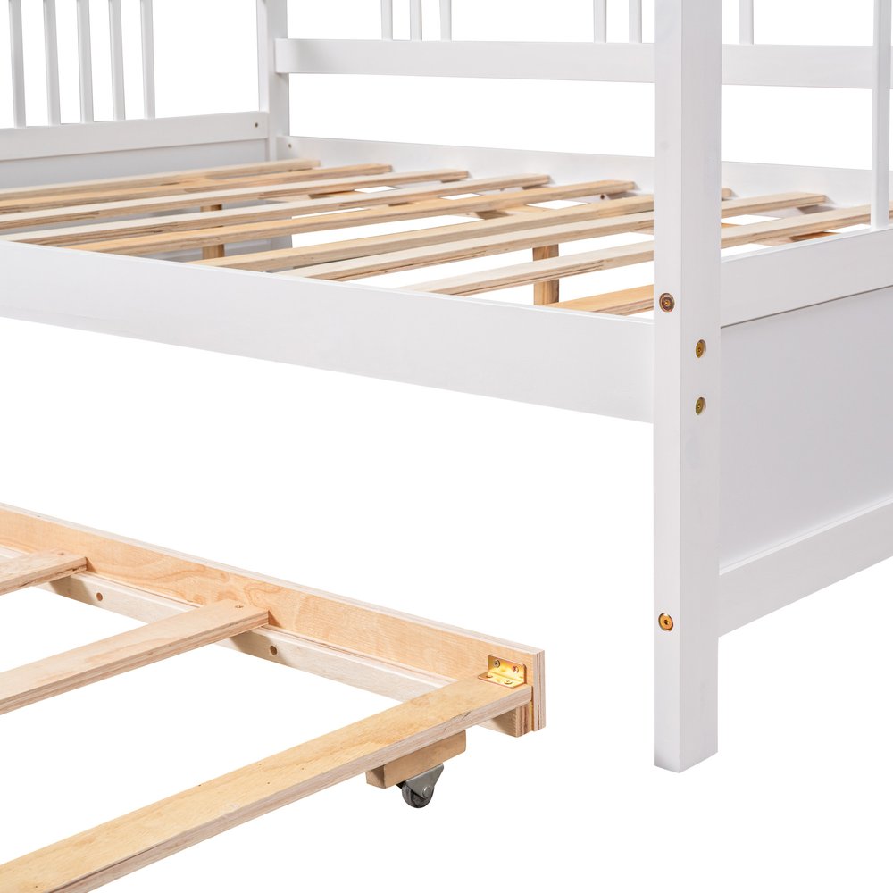 White Wood Full Daybed Frame With Trundle