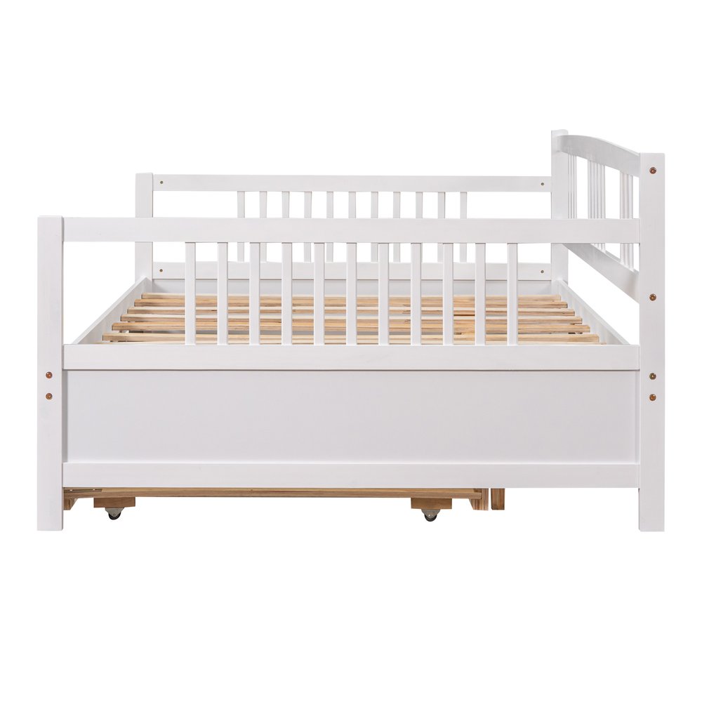 White Wood Full Daybed Frame With Trundle