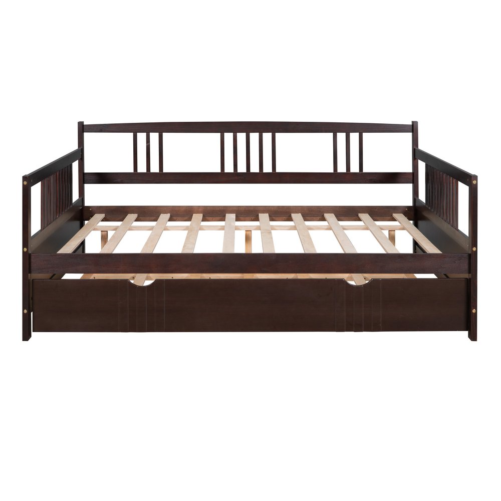 Espresso Wood Full Daybed Frame With Trundle
