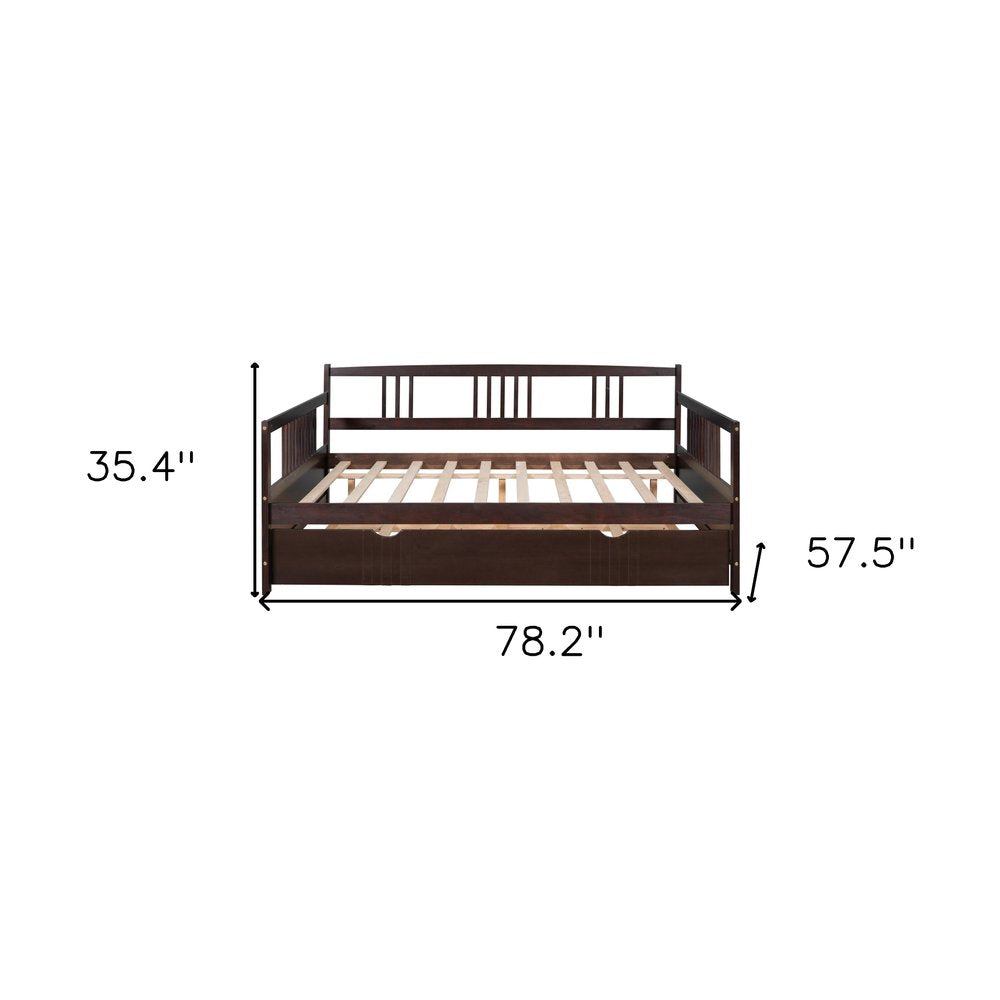 Espresso Wood Full Daybed Frame With Trundle