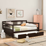 Espresso Wood Full Daybed Frame With Trundle