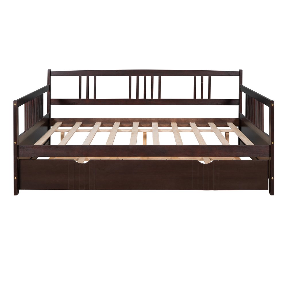 Espresso Wood Full Daybed Frame With Trundle