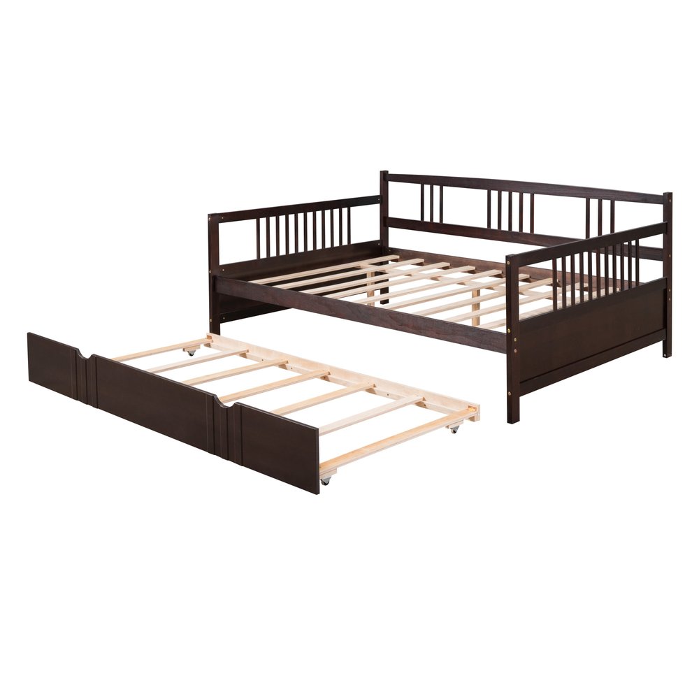 Espresso Wood Full Daybed Frame With Trundle