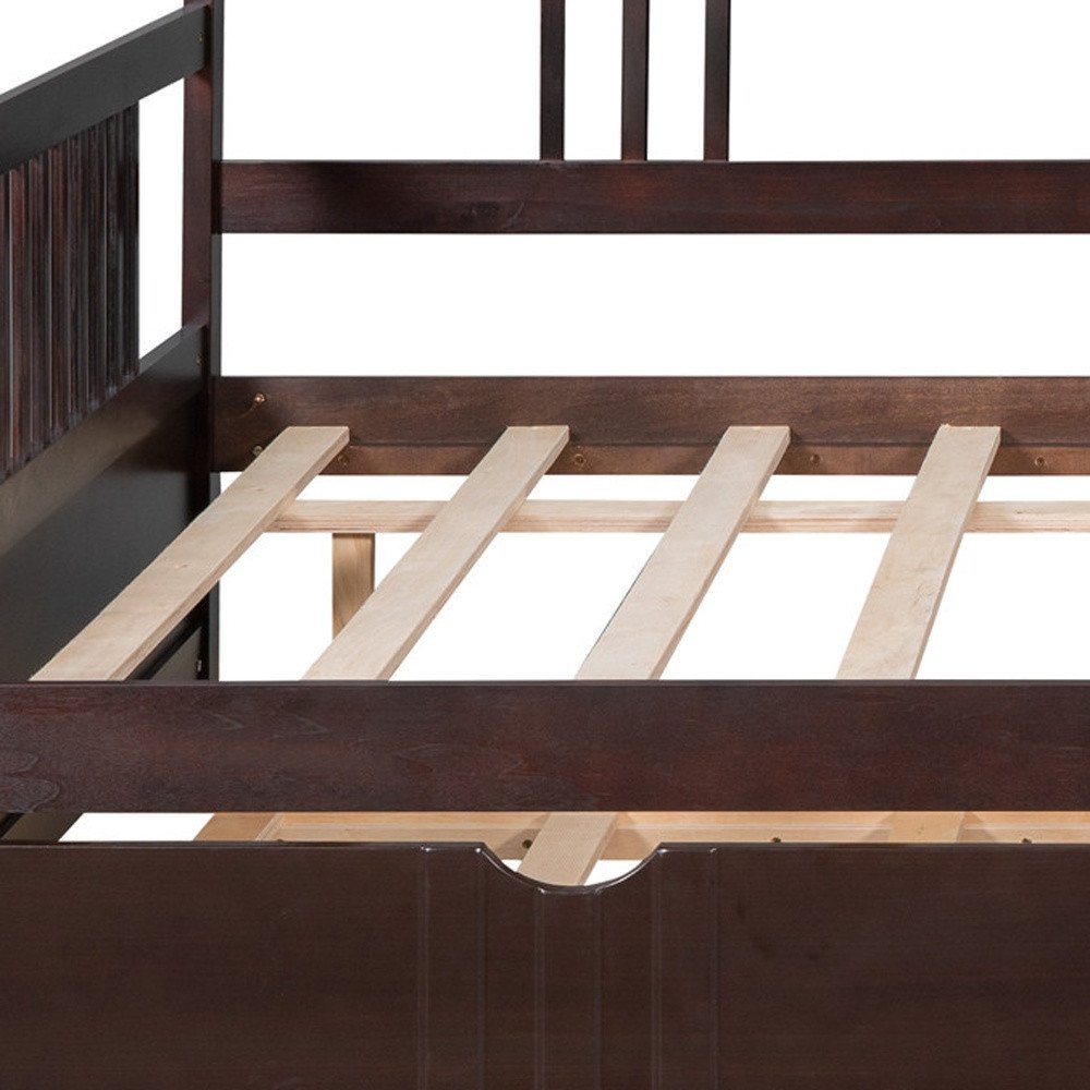 Espresso Wood Full Daybed Frame With Trundle