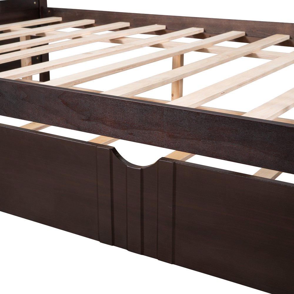Espresso Wood Full Daybed Frame With Trundle