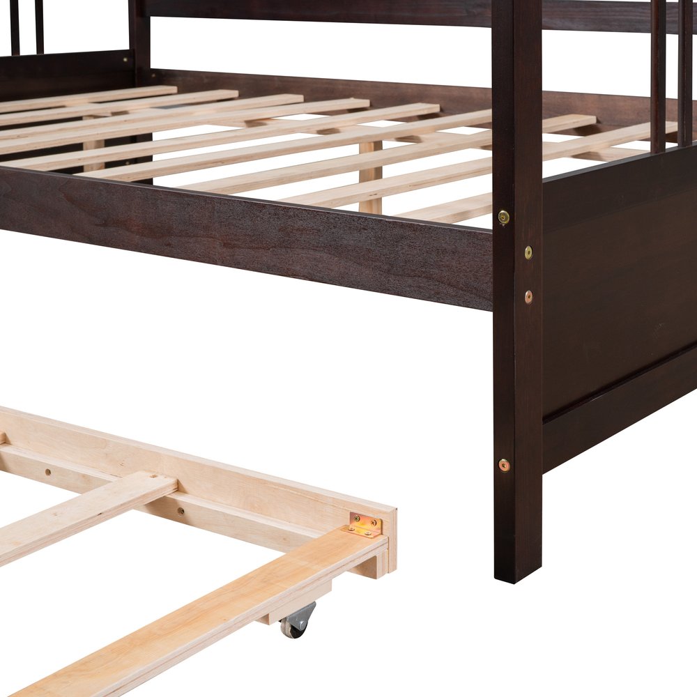 Espresso Wood Full Daybed Frame With Trundle