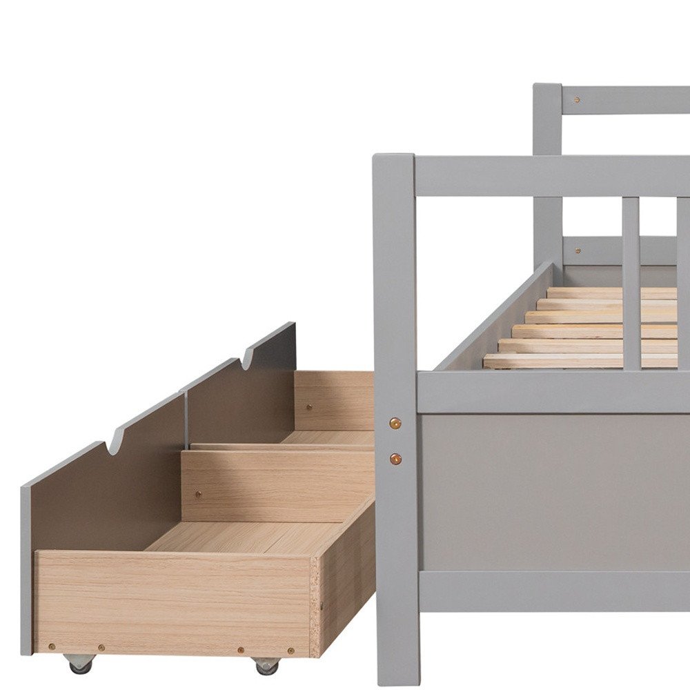 Gray Wood Full Daybed Frame With Drawers
