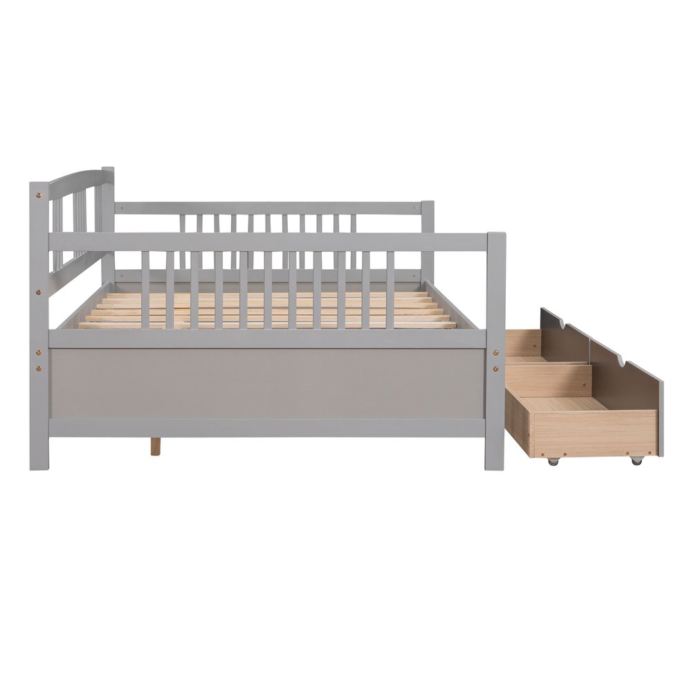 Gray Wood Full Daybed Frame With Drawers